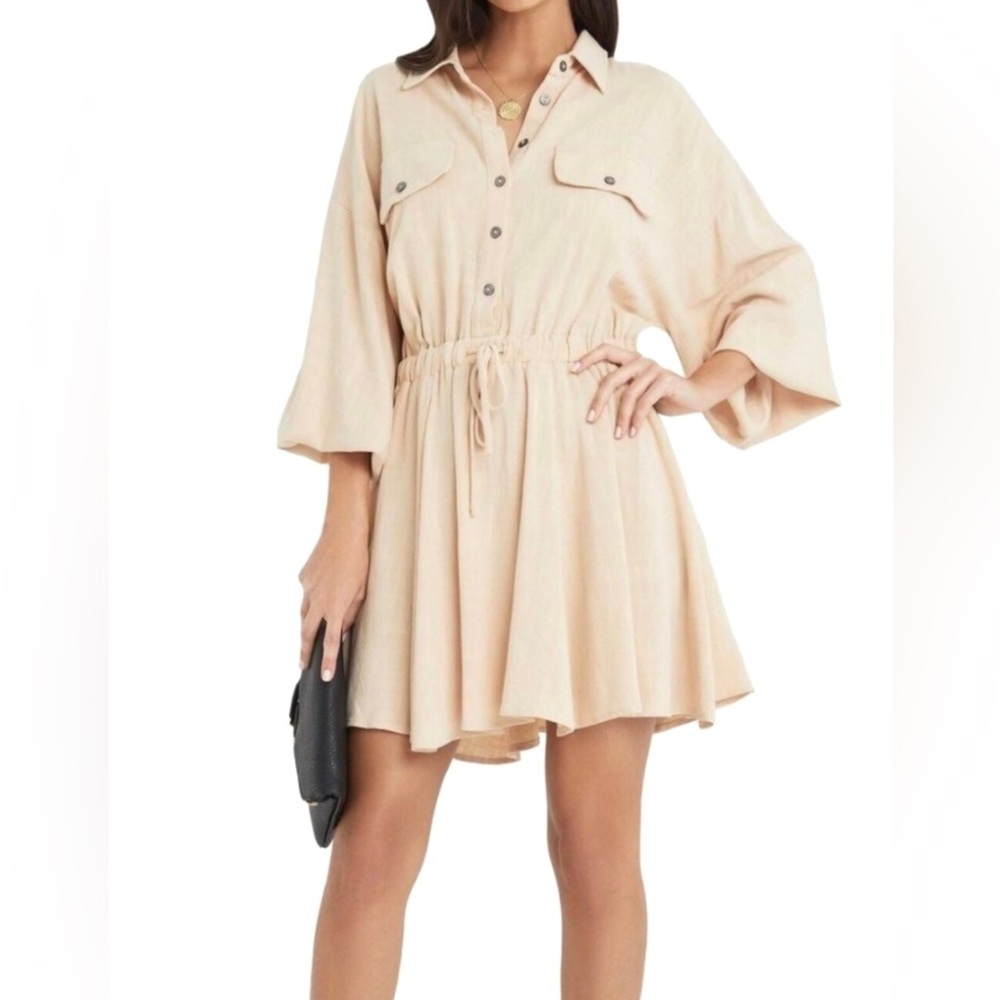 VICI TEXTURED LINEN / RAYON SHIRTWAIST DRESS / FUN & SO CUTE!